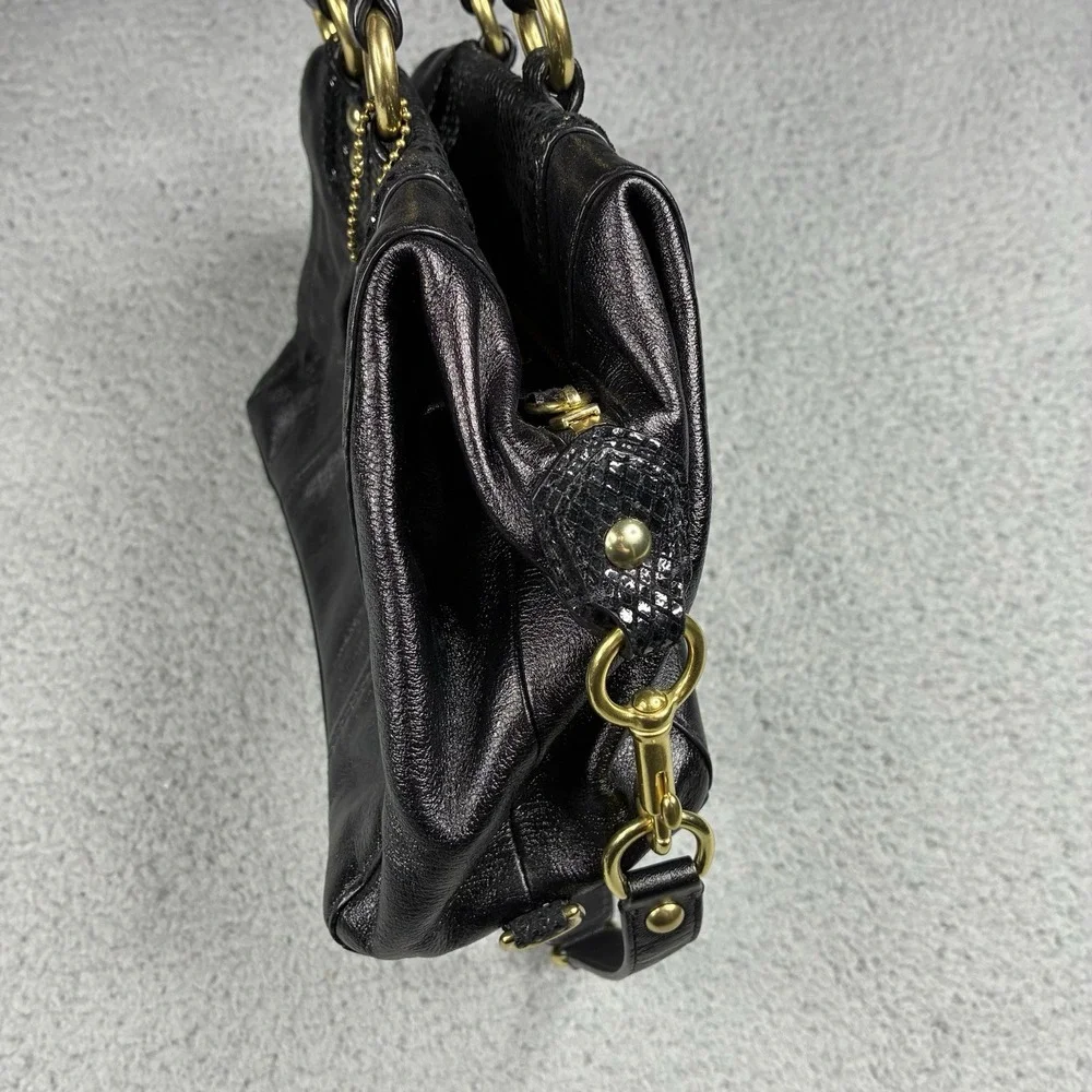 Coach Ashley Black Leather Python Trim Satchel Shoulder Bag F19247 Purse